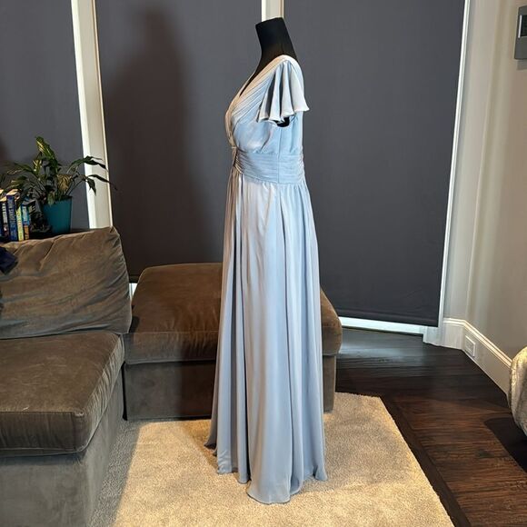 Women’s Blue/Gray Full Length Chiffon Formal Dress FlutterSleeves Size 16 - Picture 6 of 11